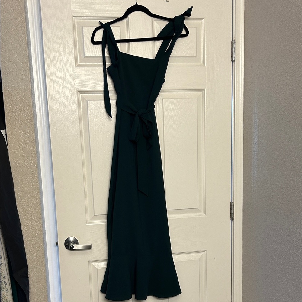 Dark Green Midi Dress with Tie Straps